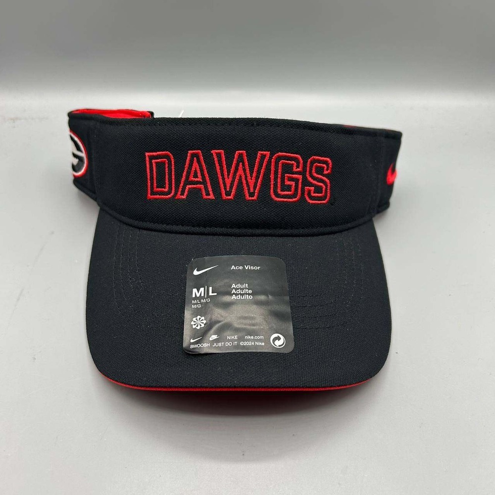 Nike Georgia Bulldogs Dri-Fit Ace Visor Hat Men M-L Black Red Strap Back Cap New